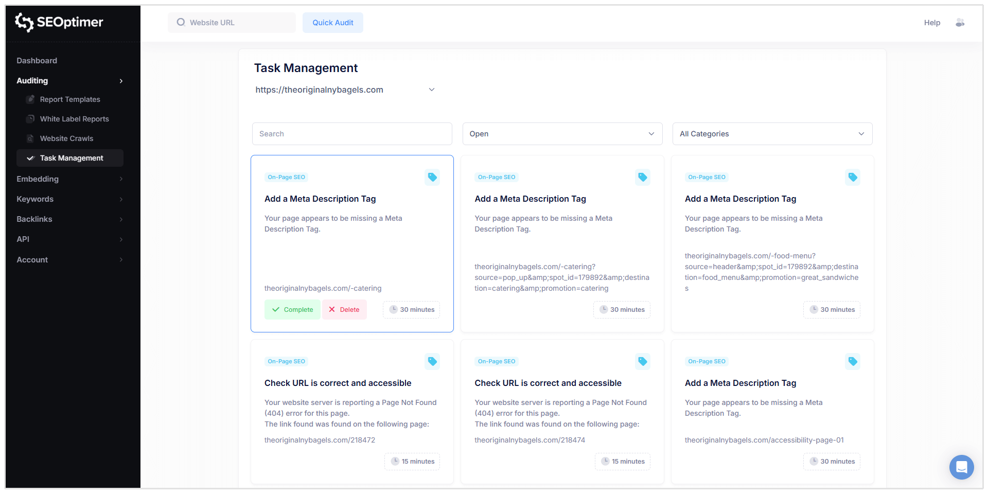 Funzionalità di gestione dei compiti SEO
